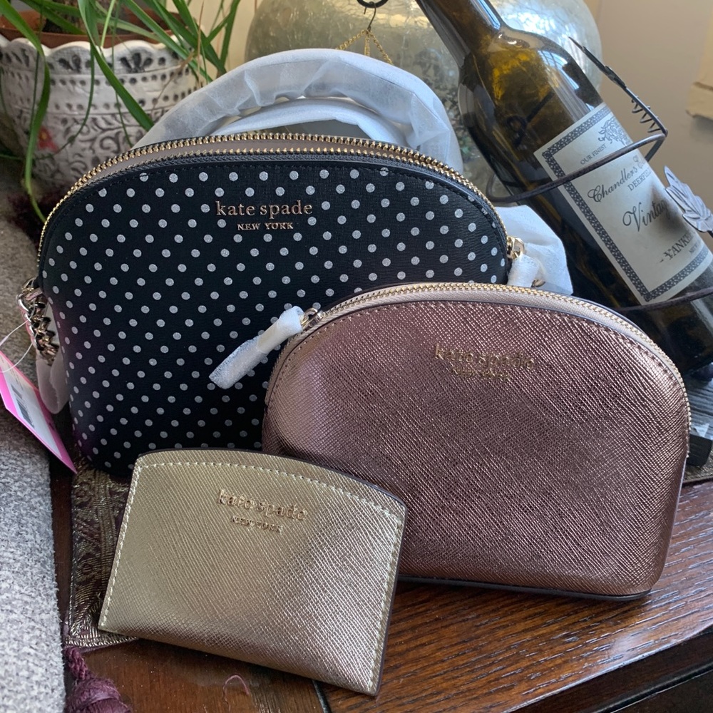 Authentic KATE SPADE leather metallic dots 3 in 1 Crosby/cosmetic/card